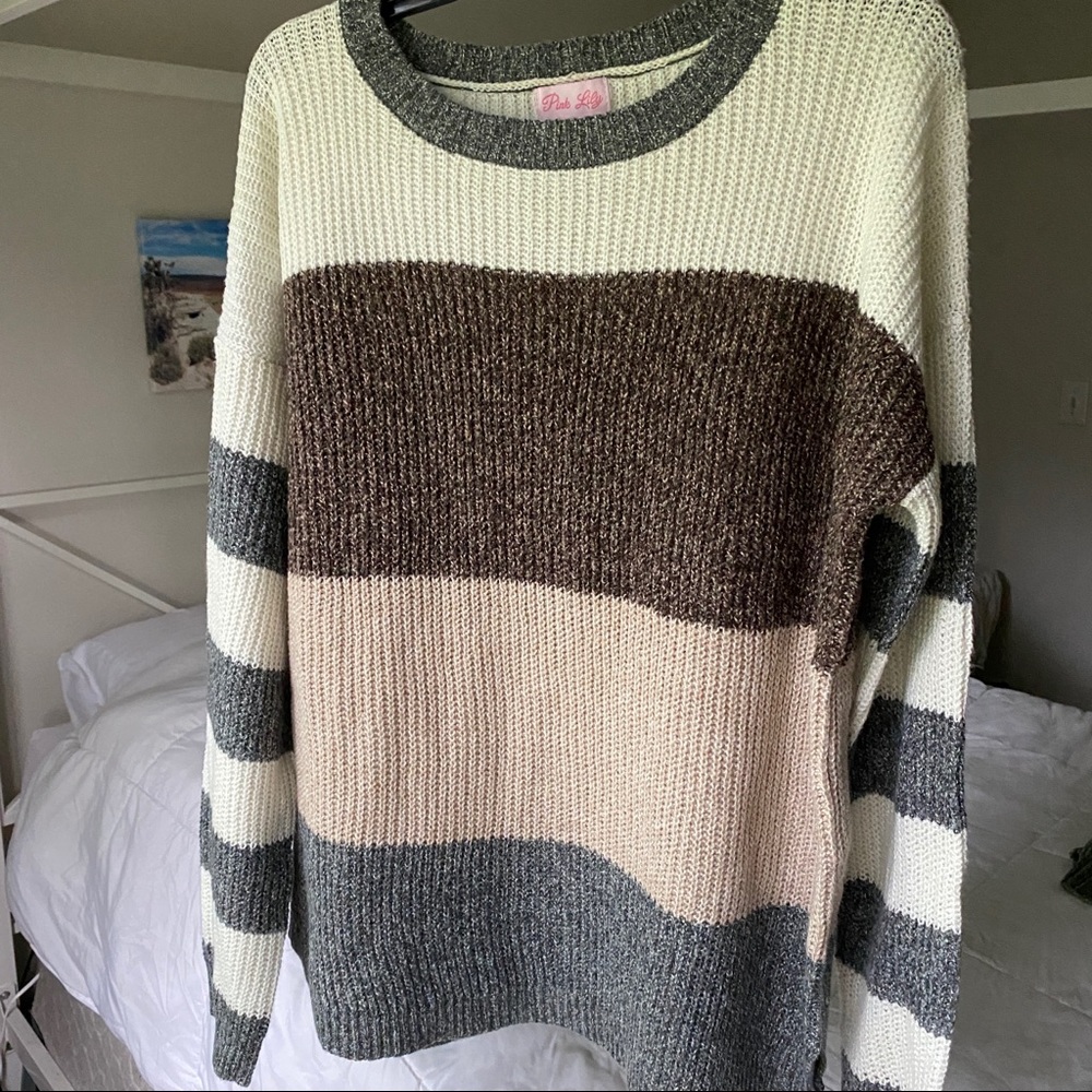 Cream Brown & Grey Knit Sweater